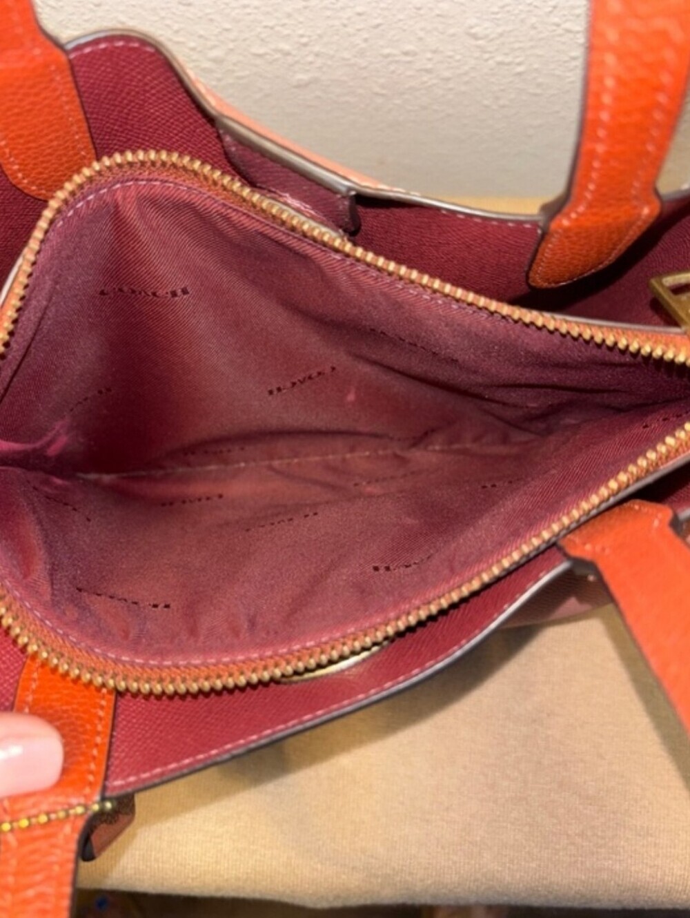 Coach Willow Tote 24 Colorblock Pink & Saddle Pebble Leather Crossbody Satchel - Picture 7 of 10